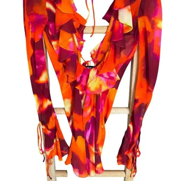 NWT Rat And Boa Dali Dress Tie Dye Open Back Mini Red Orange Size Small - Picture 10 of 15